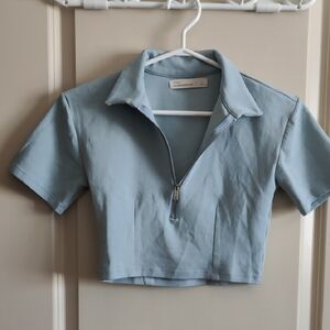 Light Blue Zip-Up Crop Top